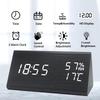1PC Wood Grain Triangle Alarm Clock LED Bedside Alarm Clock, with Temperature and Humidity Display, Adjustable Brightness