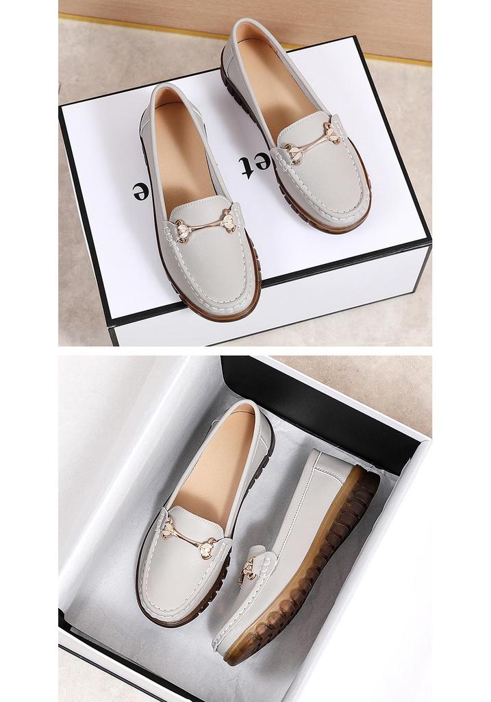 2023 Spring Women's Soft Loafers - Korean Style Metal Slip-ons, White Commuter Shoes for Mom
