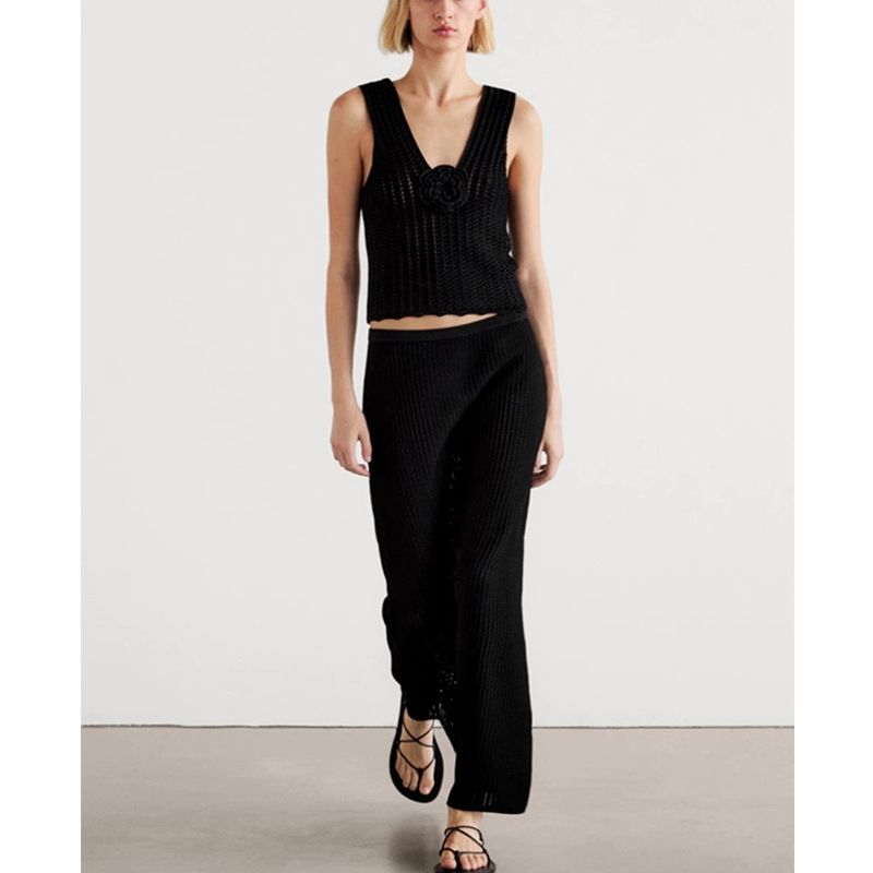 MD Spring/Summer New Women's Clothing Holiday Woven Female Style Flowers Knitting V-neck Strap Tank Top Sleeveless T-shirt 5703531