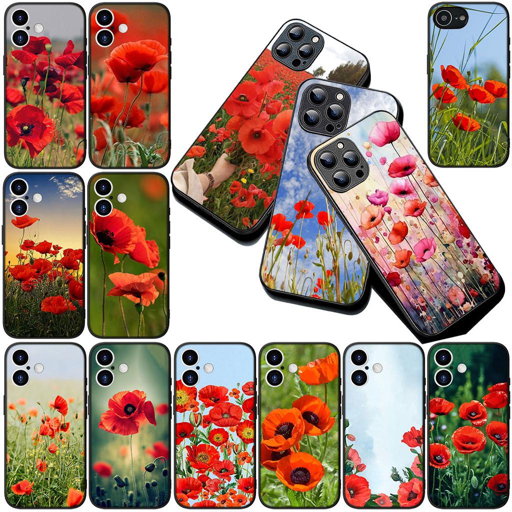 Cover for Apple iPhone 12 13 Pro XS Max Mini ProMax X XR Air 13Pro Casing Phone Case Red P-Poppys Flower Bloom Elegant
