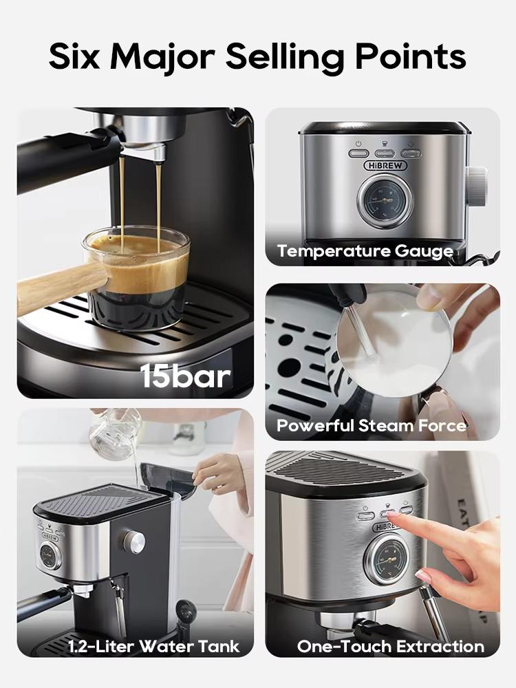 New HiBREW Espresso Coffee Machine Cafetera Semi Automatic Coffee Maker 20Bar Visual Temperatura H5A