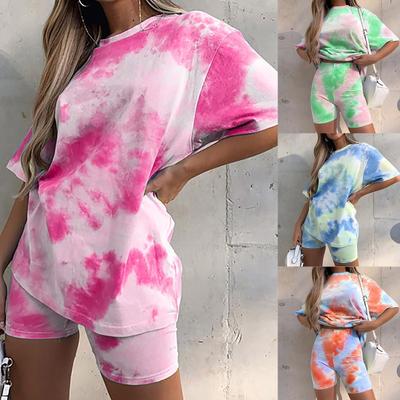 Ladies Summer Fashion Tie-dye Gradient Loose Casual T-shirt Tight Shorts