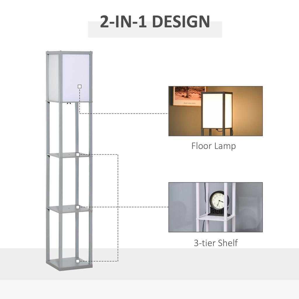 3-Tier Floor Lamp, Floor Light with Storage Shelf, Reading Standing Lamp with Acrylic Shade for Living Room, Bedroom, Kitchen, Dining Room, Office