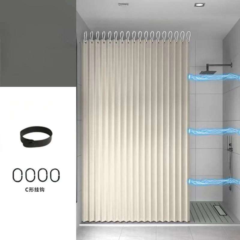 Foldable Shower Curtain Bathroom Partition Waterproof Non-woven Fabric Dry and Wet Separation Shower Curtain 100x200cm