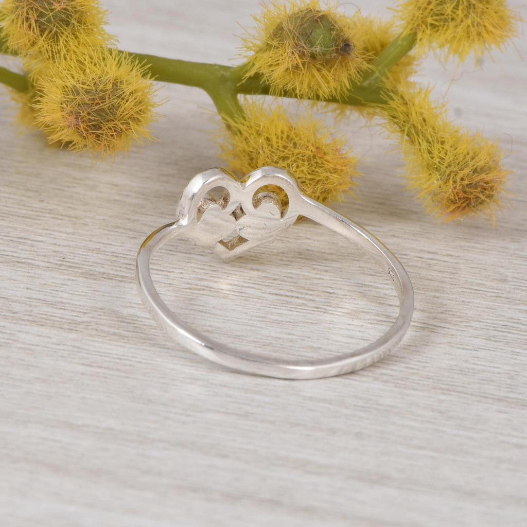 Double Heart Silver Ring, 925 Sterling Silver Minimalist Love Ring, Open Heart Design Dainty Ring Gift for Her.