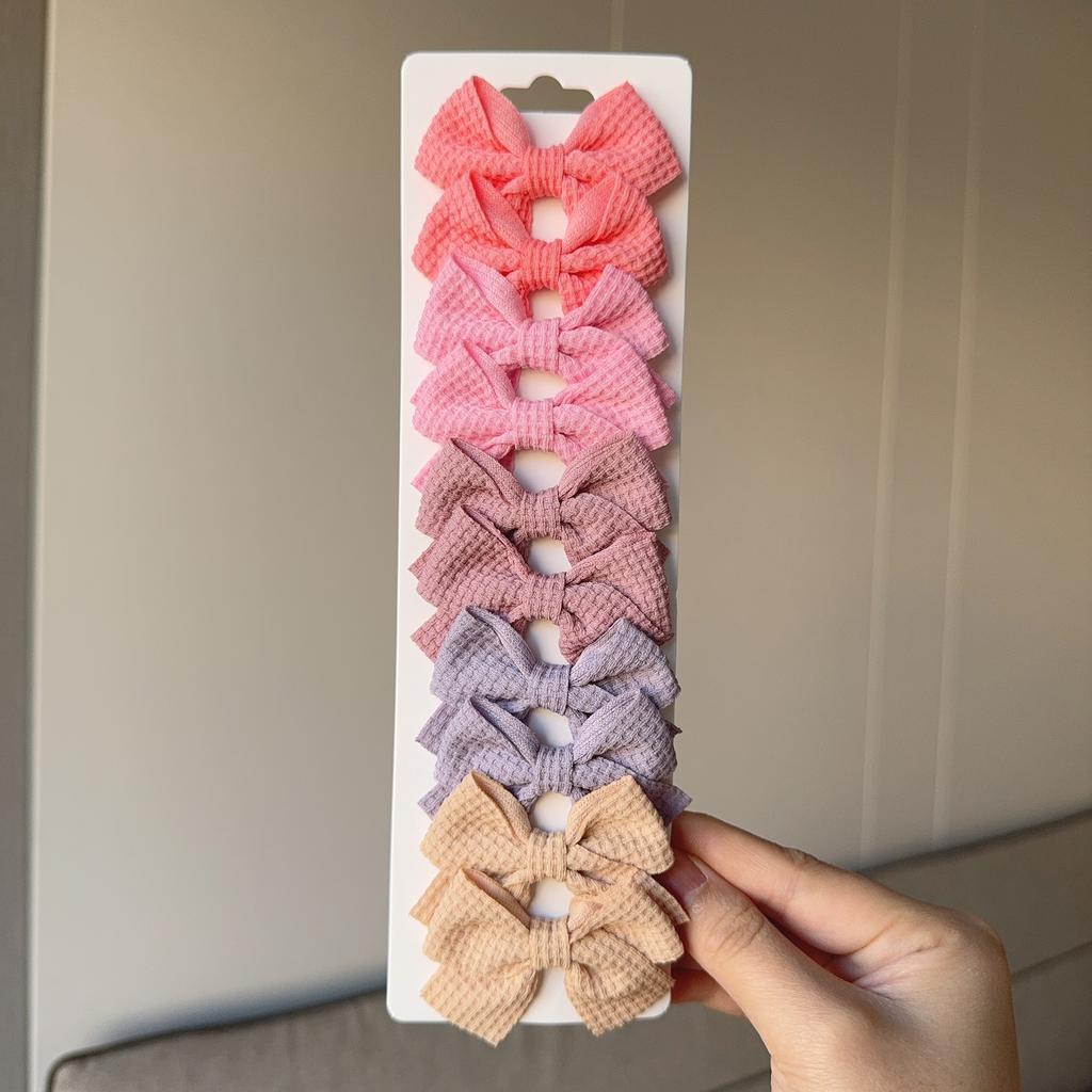 10Pcs/set Soft Cotton Bow Hairpin Girl Sweet Plaid Design Hairclip Solid Color Lovely Hairgripe Barrettes Kids Hair Accessories