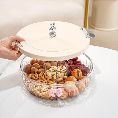 Boîte à bonbons scellée Salon Assiette à fruits secs résistante à l'humidité Noix Cacahuètes Graines de melon Divisée en treillis et couvercle Collation