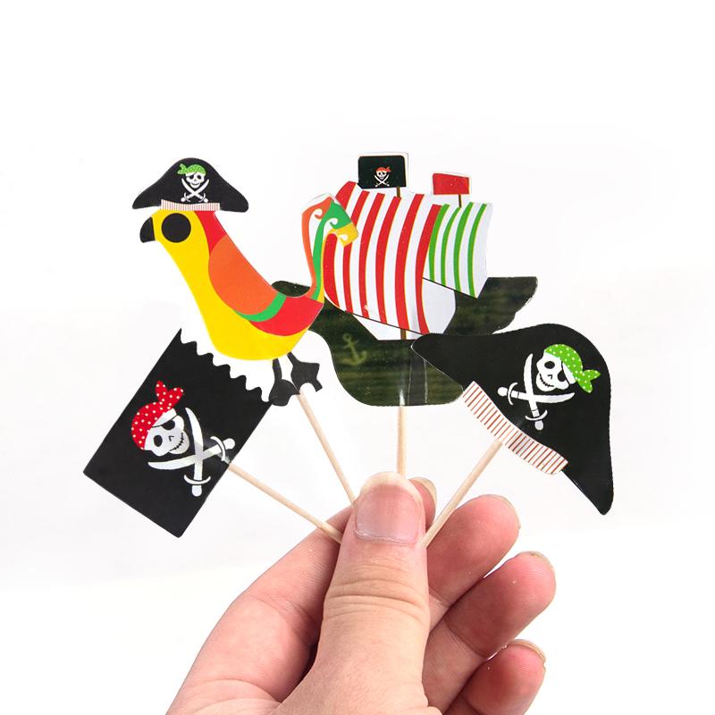 24/48pcs Pirate Cake Toppers Nautical Sailing Skull Cap Cupcake Picks for Kid Birthday Halloween Party Pirate Theme Cake Decor