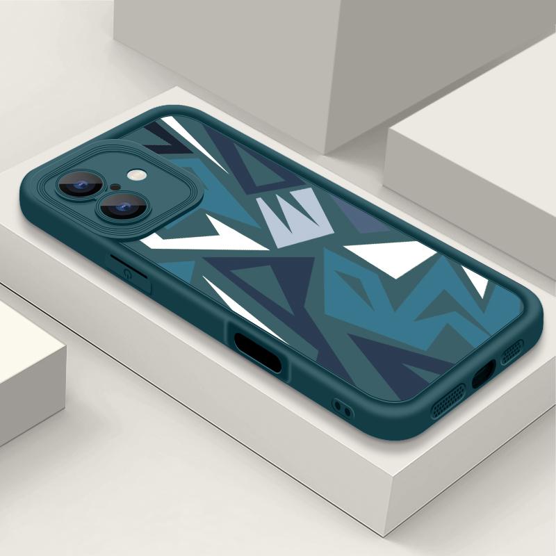 

Для iPhone 16 Pro Max 15 Pro 14 Plus 13 12 11 XS XR 8 7 Чехол Ракушка Геометрический принт ТПУ Мягкий Ударопрочный Матовый Чехол для телефона iPhone 13 Pro синий