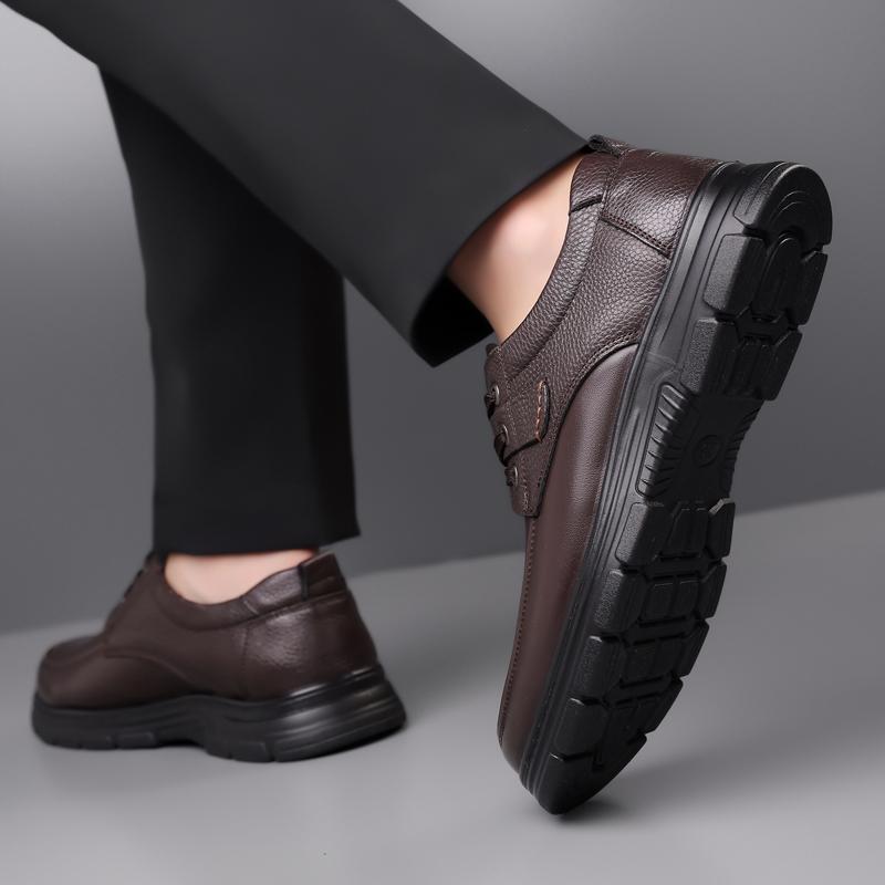 Men's Leather Shoes Flat Casual Shoes Male Footwear Soft Comfortable Black