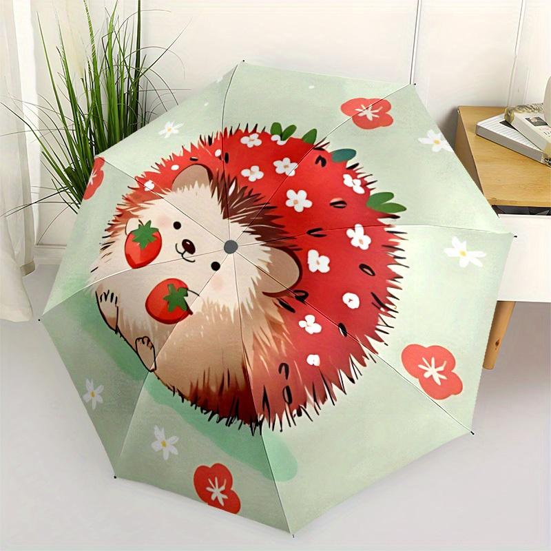 1pc Hedgehog Strawberry Automatic Umbrella - Auto Open/Close Folding Umbrella with Reinforced 8-Rib Frame, 146