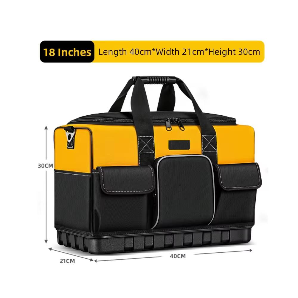 Heavy‑Duty Tool Bag With Hard Waterproof Base Wide Mouth Storage Tote Shoulder Strap For Electrician Carpenter Repair Work