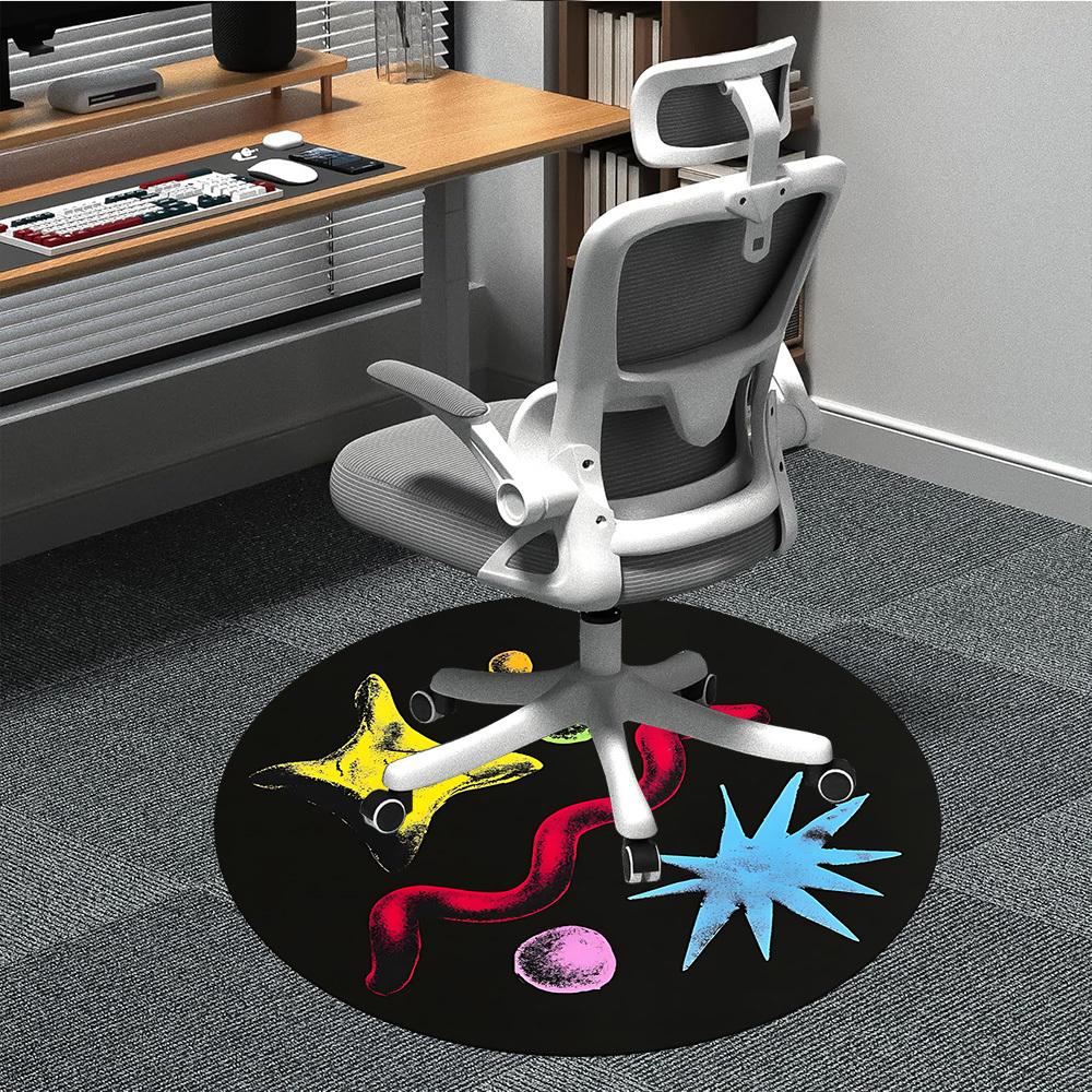 1pc Colorful Shapes Chair Carpet for Office, Round Non Slip Durable Large Size Office Carpet, Suitable for Office