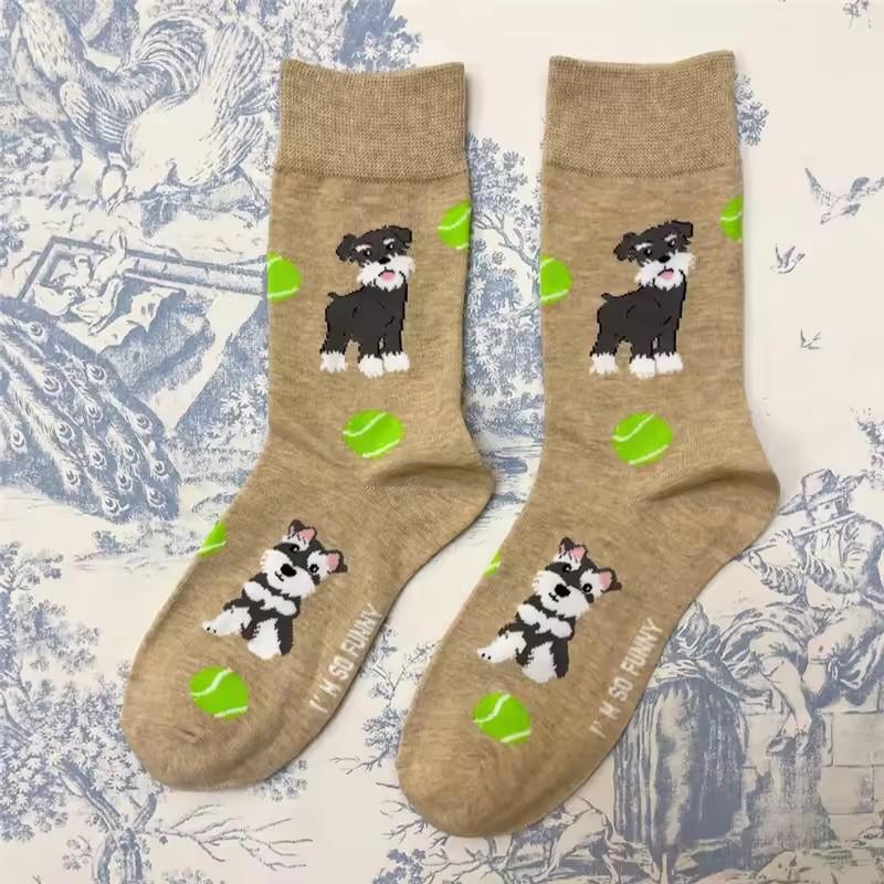 New Schnauzer Cartoon Happy Puppy Collection Cute Wind Mid Tube Comfortable Breathable Men's and Women's Socks