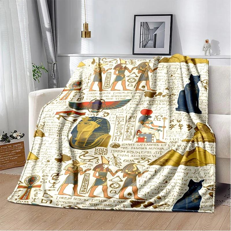 Ancient Egypt Blanket Mysterious Symbol Scarab Throw Blanket Soft Cover Eye of Horus Lightweight Warm Blankets for Bedroom Gifts