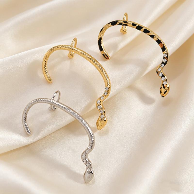 1Pc Exaggerated Metal Inlaid Zircon Leopard Print Snake Earrings for Women Men Punk Ear Hanging Stud Ear Cuff Gothic Ear Jewelry