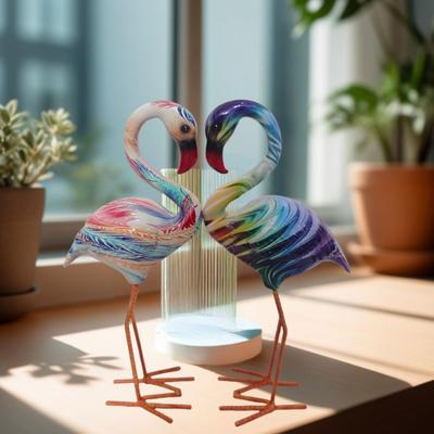 Escultura de Flamingo com Grafite Impressão por Transferência de Água Estátua de Animal Decoração de Casa Sala de Estar Estante Gabinete de TV Ornamento de Mesa