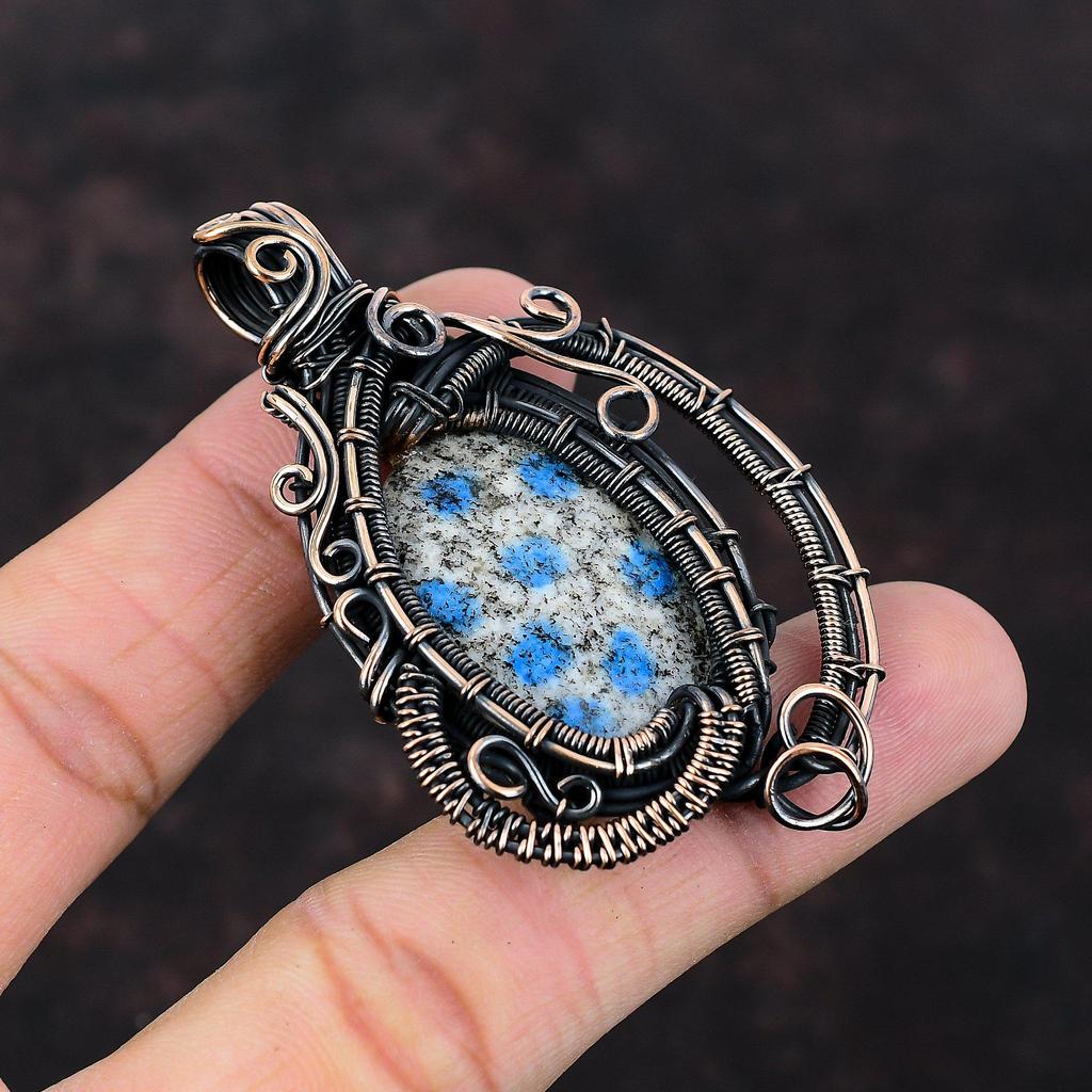 K2 Jasper Pendant Copper Wire Wrapped Pendant Ethnic Style Pendant Gemstone Copper Jewelry Handmade Pendant Elegant Pendant Anniversary Gift