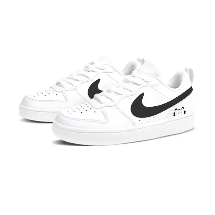 Nike Court Borough Black Kitten Low Top Skateboard Shoes Women's White Black DV5456-104(Team1681-)