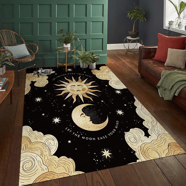 Gothisches Schlafzimmer Tarot Mond Sonne Teppich für Wohnzimmer Heimdekoration Schlafzimmer Bettseite Fußmatte Hexe Gothischer Teppich Heimteppich