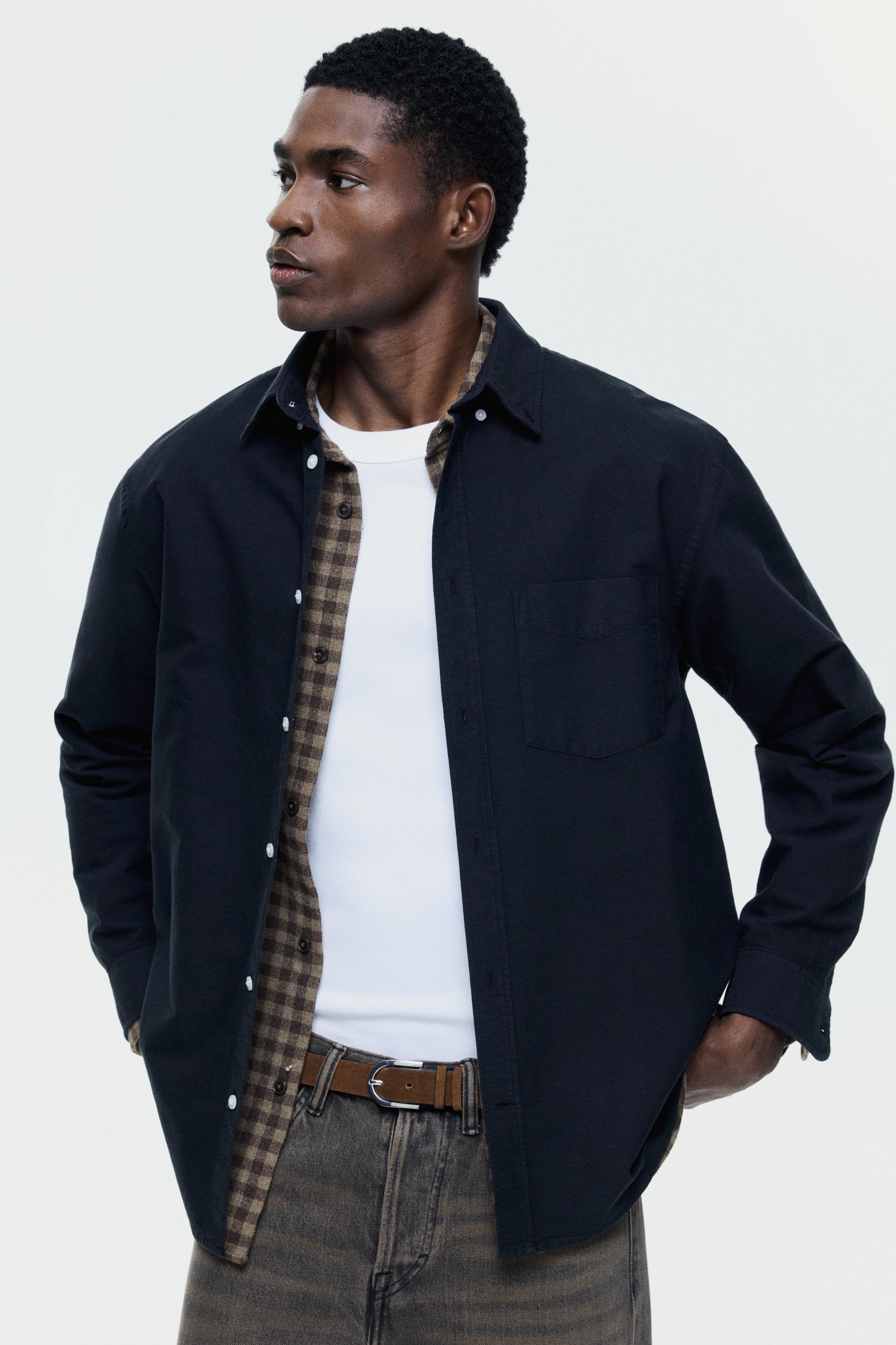 Рубашка HM Regular Fit Oxford черная XS