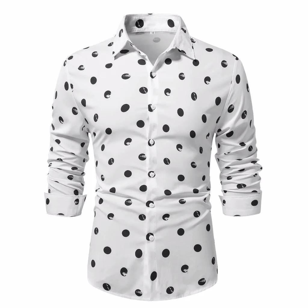 Polka Dot Star Printing  Dress Shirt for Men's Button Down Long Sleeve Casual Business Shirts