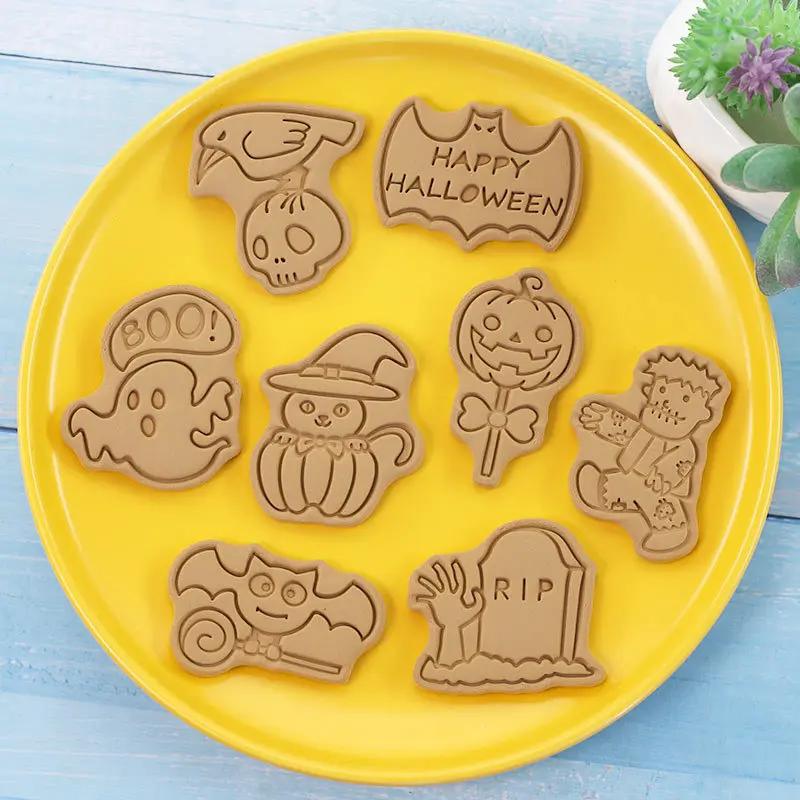 8pcs Halloween Cookie Mold Set - Cartoon Cutters Pressable Biscuit Mold Confectionery Stamp Essential Baking Pastry Tools