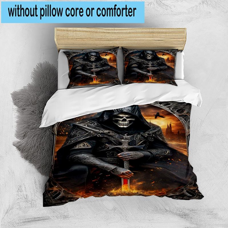Skulls And Roses Artwork 3pcs Bedding,Including 1pc Duvet Cover And 2pcs Pillowcases Perfect for Christmas,Ideal for Bedroom, Dormitory