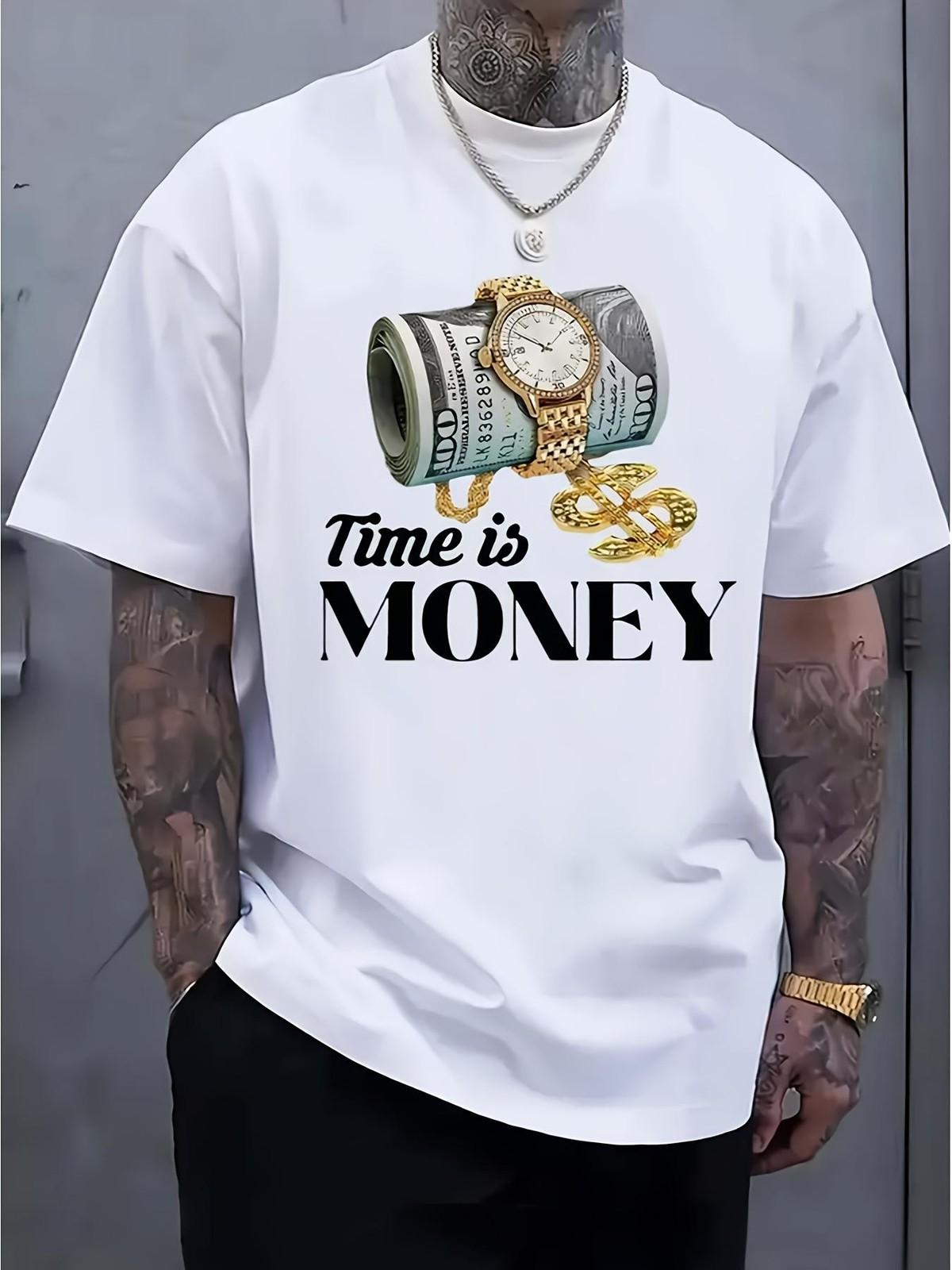Time Is Money Watch Cash Chain Graphic Men’s T-Shirt Hustle Streetwear Tee M