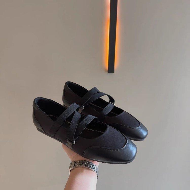Shallow Mouth Flat Bottom Square Head Single Shoes Women's 2025 Summer New Cross Strap Ballet Shoes French Versatile Mary Jane Shoes