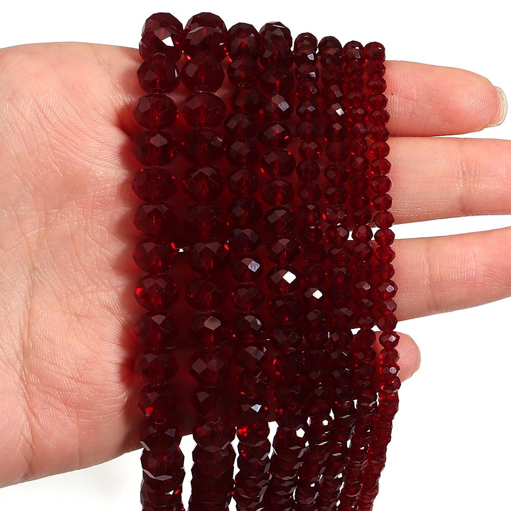 1 Strand Faceted Crystal Beads Deep Red Glass Loose Spacer Beads For Jewelry Making DIY Necklace Bracelets Accessories 3/4/6/8mm