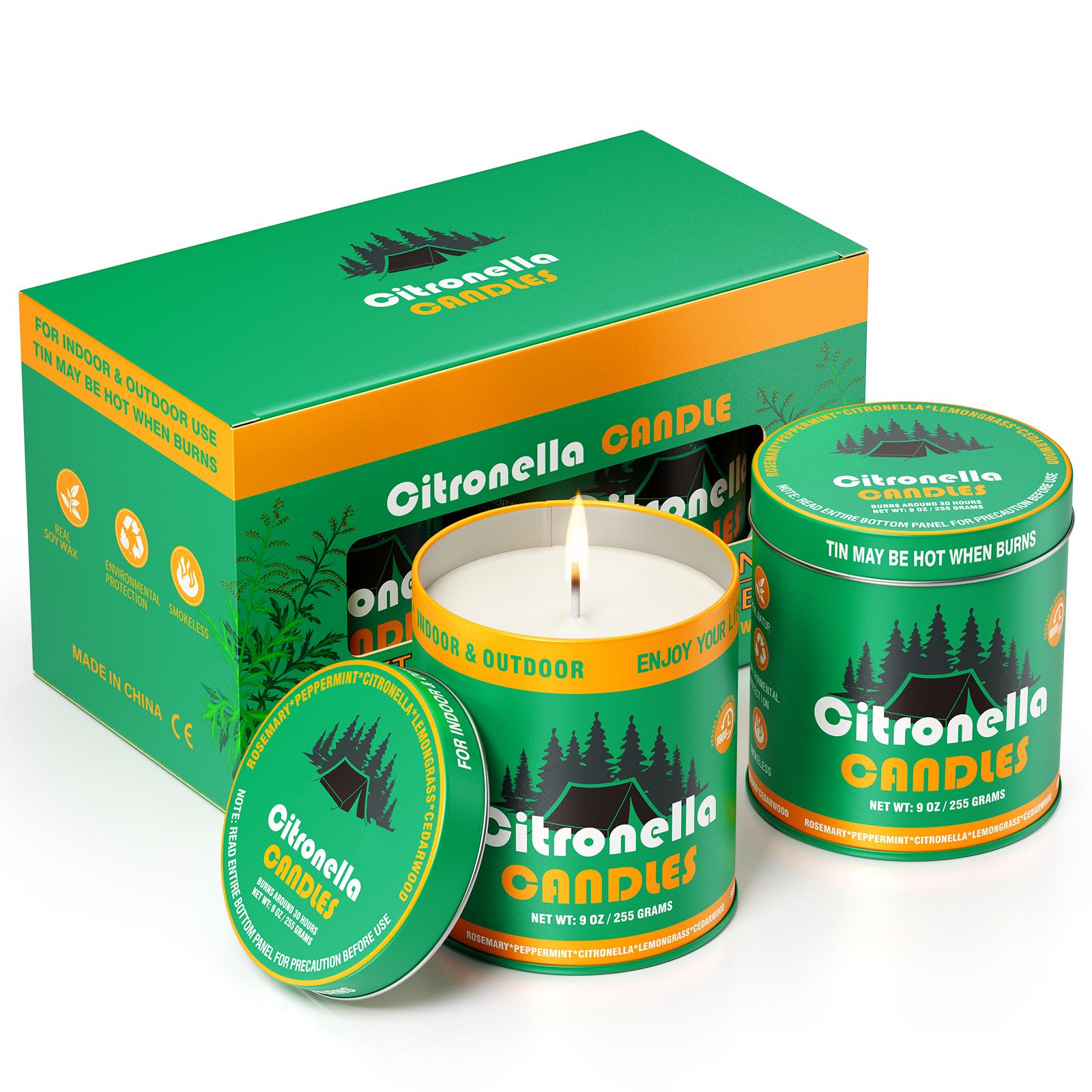 2 Pack Citronella Candle Set | Lemongrass Scented Candle Of Outdoor | Mosquito Repellent Candles Suitable for outdoor gatherings D76x86mmH&CITRONELLA