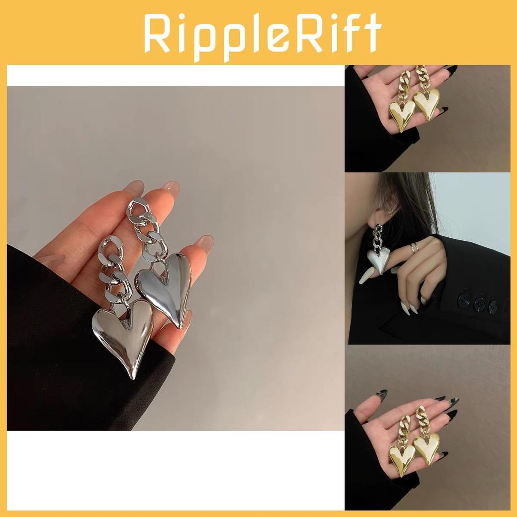 Trendy Shaped Heart Earrings For Women Alloy Plated Modern Fashion Chain Design