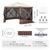 Pop Up Gazebo Tent Pop-Up Screen Tent 6 Sided Canopy Sun Shelter Brown