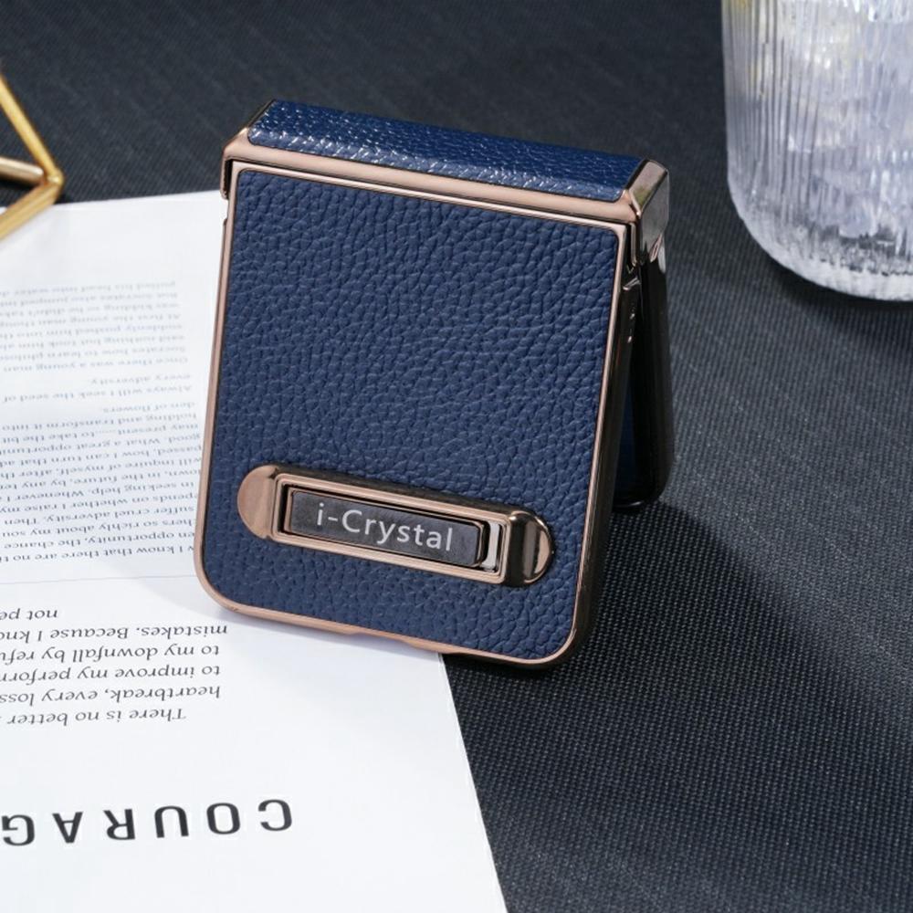 For Samsung Galaxy Z Flip6 5G Case Electroplated Leather+PC Phone Cover with Invisible Kickstand