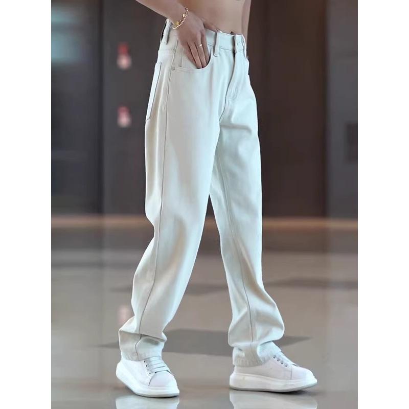 American casual high-end jeans men's spring and autumn new trendy brand handsome straight-leg pants fashionable versatile wide-leg pants