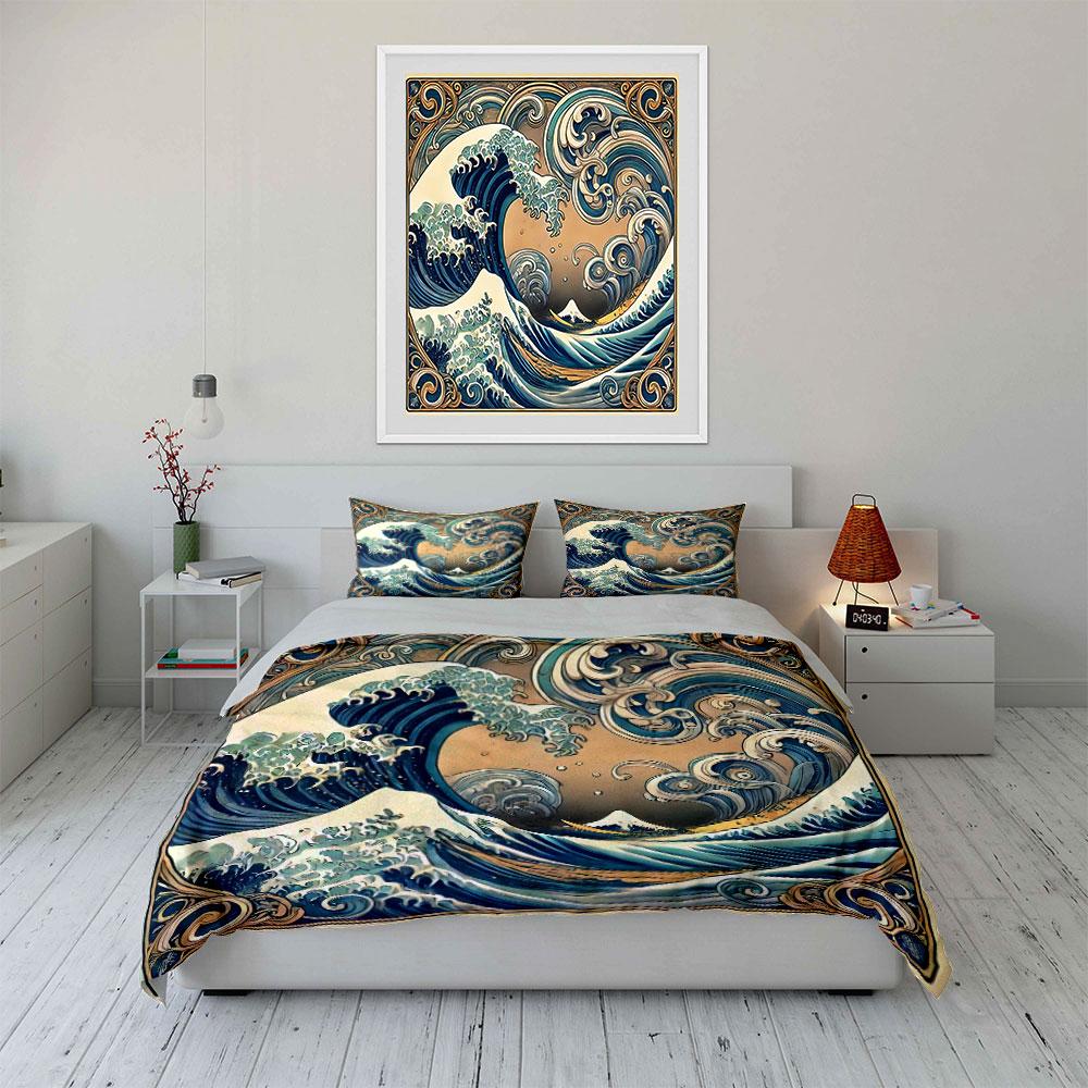 Ocean Wave Art Decor Set Soft Comfortable Duvet Cover Bedding Set Included 1*Duvet Cover & 2*Pillowcases, Gift