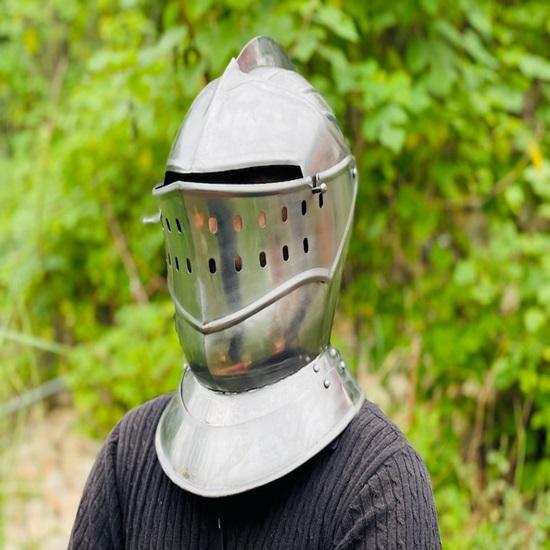 Medieval European Closed Helmet  Wearable Medieval Knight Armor  LARP  Fancy Costume Collectible Gift