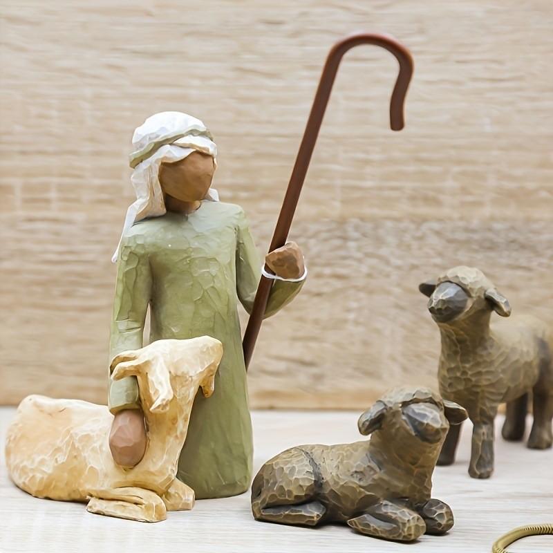 Willow Hand Tree Painted Sculpted Figures Shepherd Stable Animals Ornaments Toy