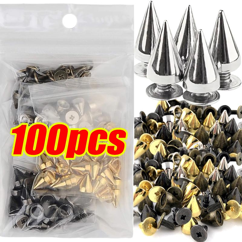 10-100Set Bullet Cone Spike and Stud Metal Screw Back for DIY Leather Craft Cool Rivets Punk Stud Coincal Layer 7X10mm