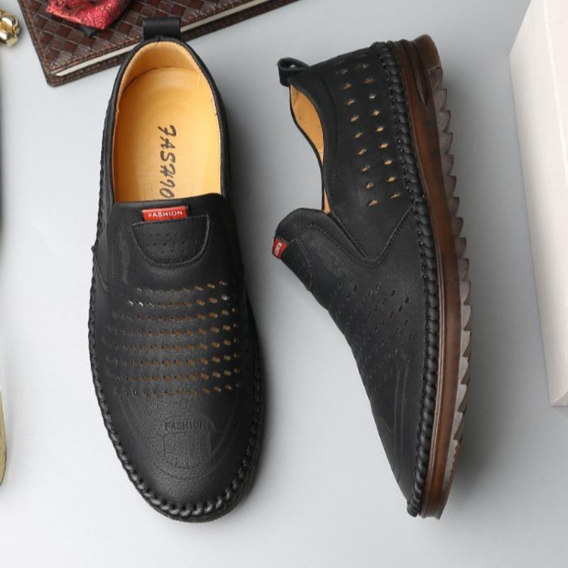 2025Mens Loafers Summer Hollow Out Sandals Fashion Handmade Casual Leather Shoes for Men Soft Sole Driving Shoes Moccasins Homme