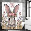 Easter Egg Shower Curtain, Cute Bunny Fence Floral Spring Bathroom Decorative Shower Curtain, Waterproof Shower Curtain with Hoo