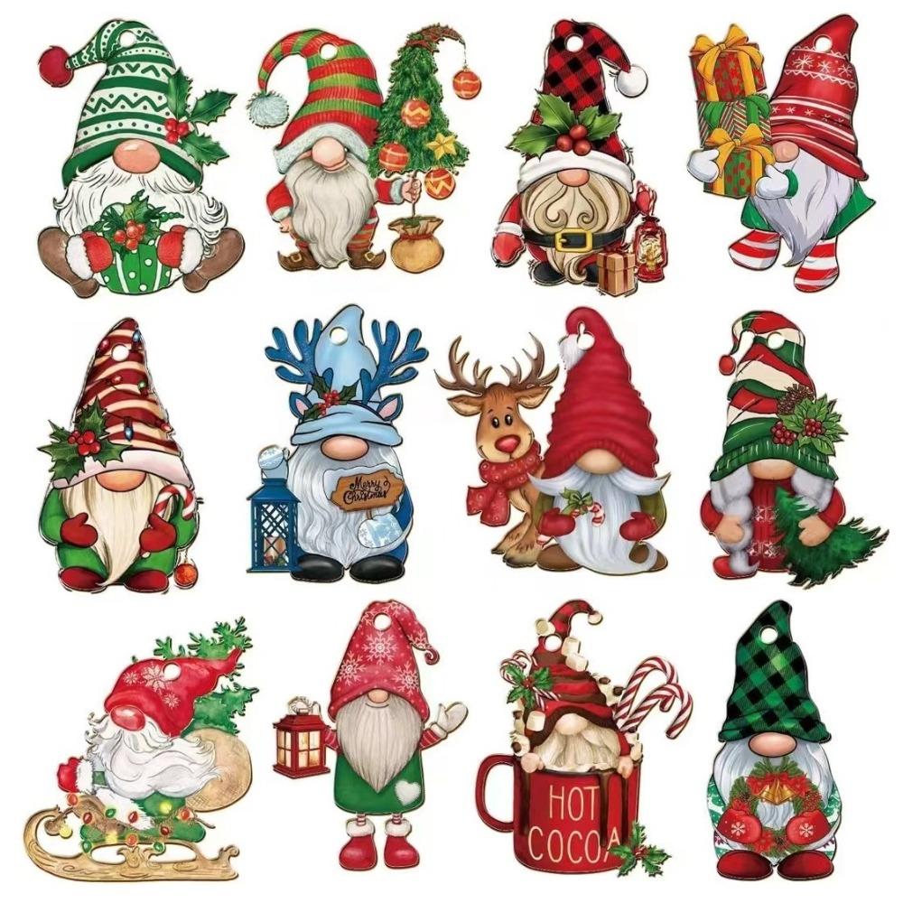 12 PCS Wooden Christmas Tree Ornaments Cartoon Gnome Party.Accessories New Snowman Ornament