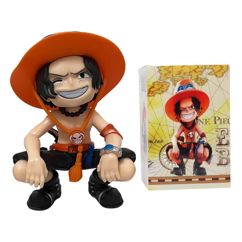 Anime One Piece Luffy Long Shan Zhi Handmade Laughter Ace and Q Version Figure Trendy PVC Model Cute Ornament Birthday Gift Toy
