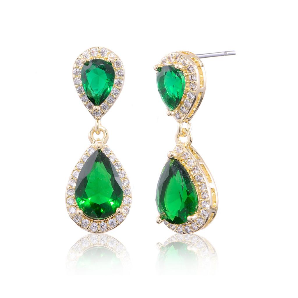 Elegant Zircon Water Drop Earrings For Women With Gold And White Accents Bridal Jewelry