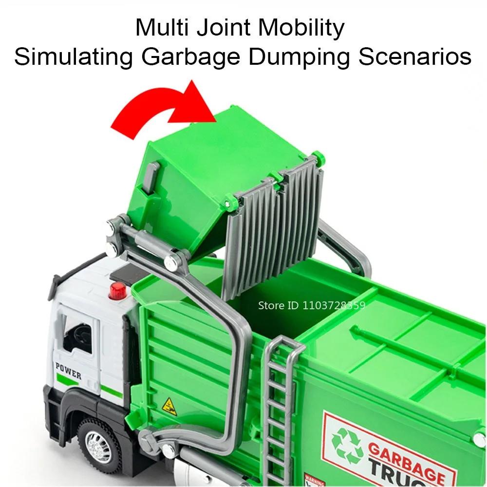 1:32 Toy Garbage Classification Sanitation Truck Models Alloy Diecast Flatbed Trucks Sound Light Doors Opened Pull Back Kid Gift