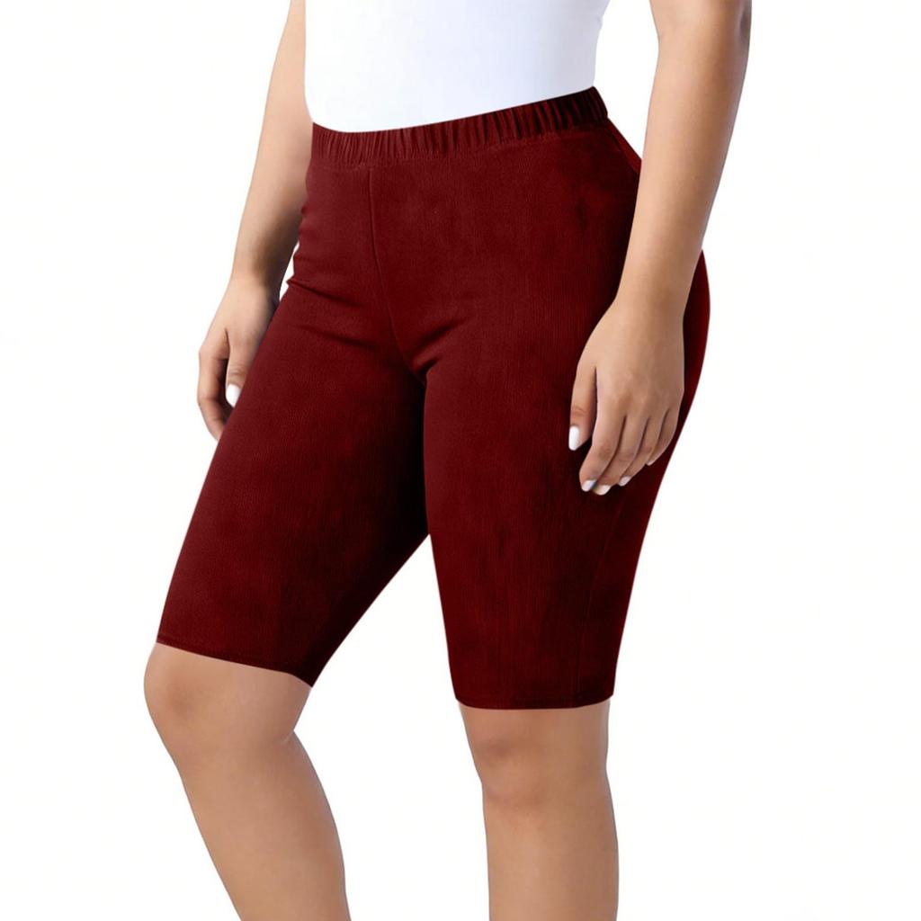 Women’s High Waist Stretchy Bermuda Shorts Plus Size Soft Fabric Knee Length Casual Biker Shorts for Daily Wear