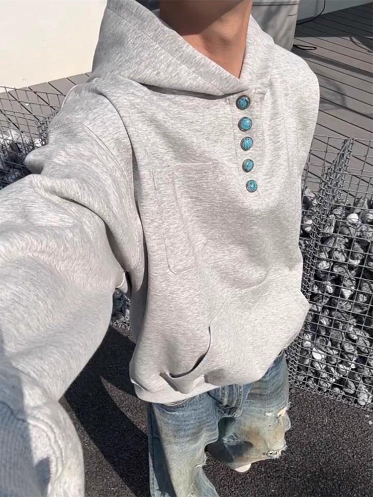 Unisex Retro Henley Neck Pullover Hoodie: Autumn/Winter Casual Long-Sleeve Top