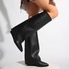 Mode Mode Bottes Hautes au Genou à Jambes Larges pour Femmes Bout Pointu Talon Compensé Chaussures d'Hiver Femme Style Street Cuir PU Noir Bottes Longues