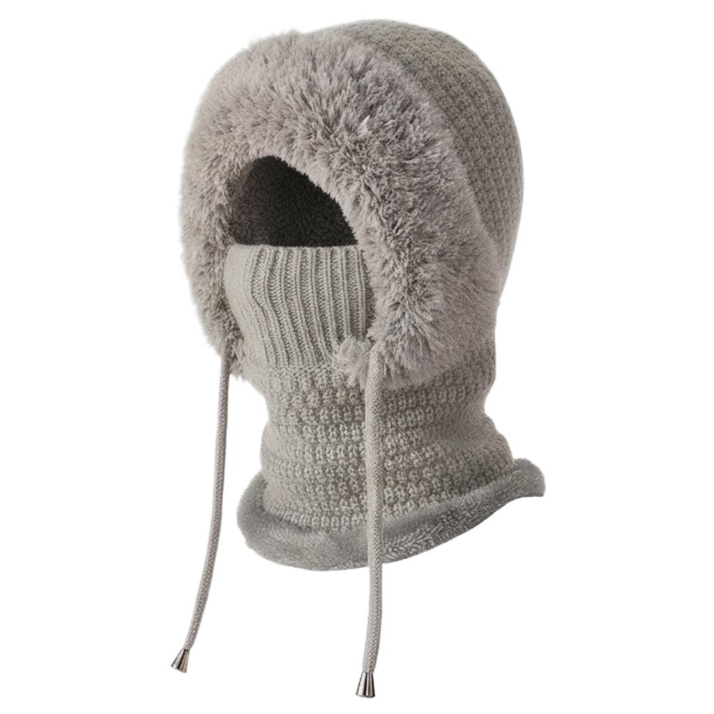 Women Fleece Lined Knit Hat Set with Scarf and Mask Women 3 in 1 Windproof Beanie Hat Hooded Skull Cap Cold Weather Protection